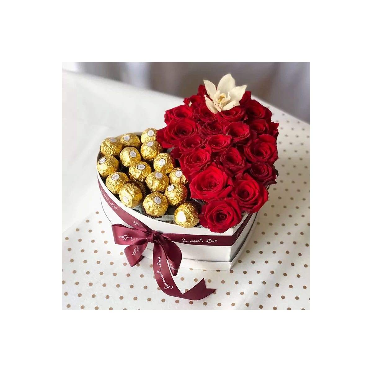 Heart of roses and ferrero rocher photo