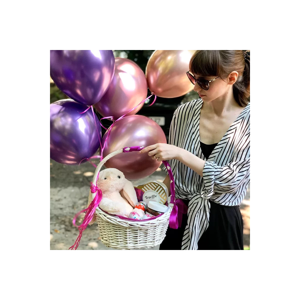 Basket with soft toys photo