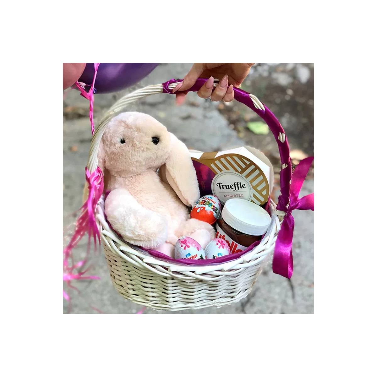 Basket with balloons and rabbit photo