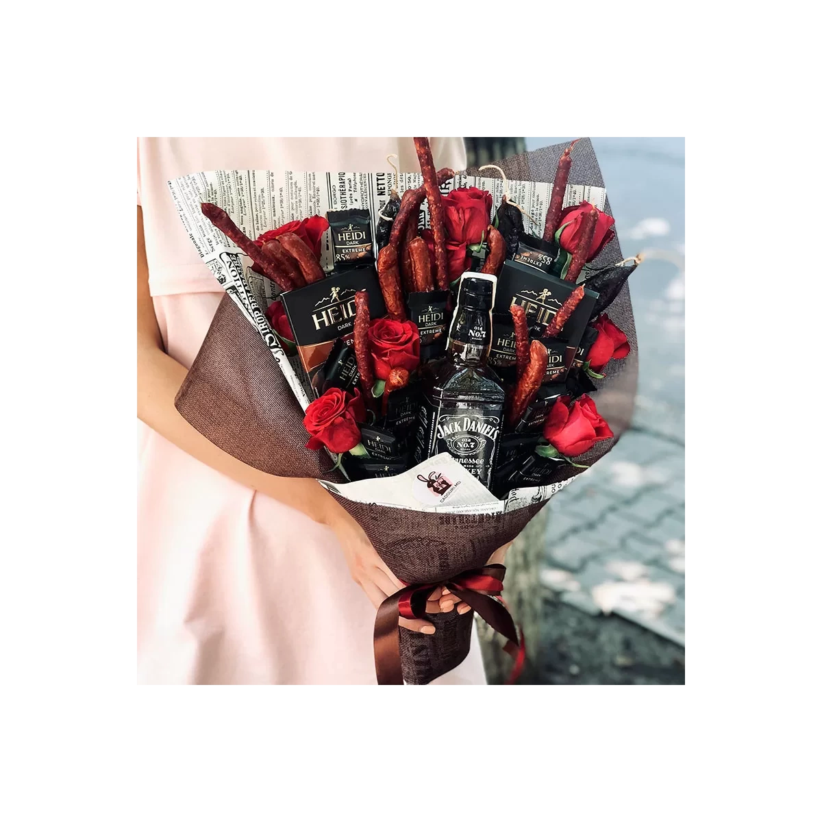 Man's bouquet with Jack Daniels whiskey photo