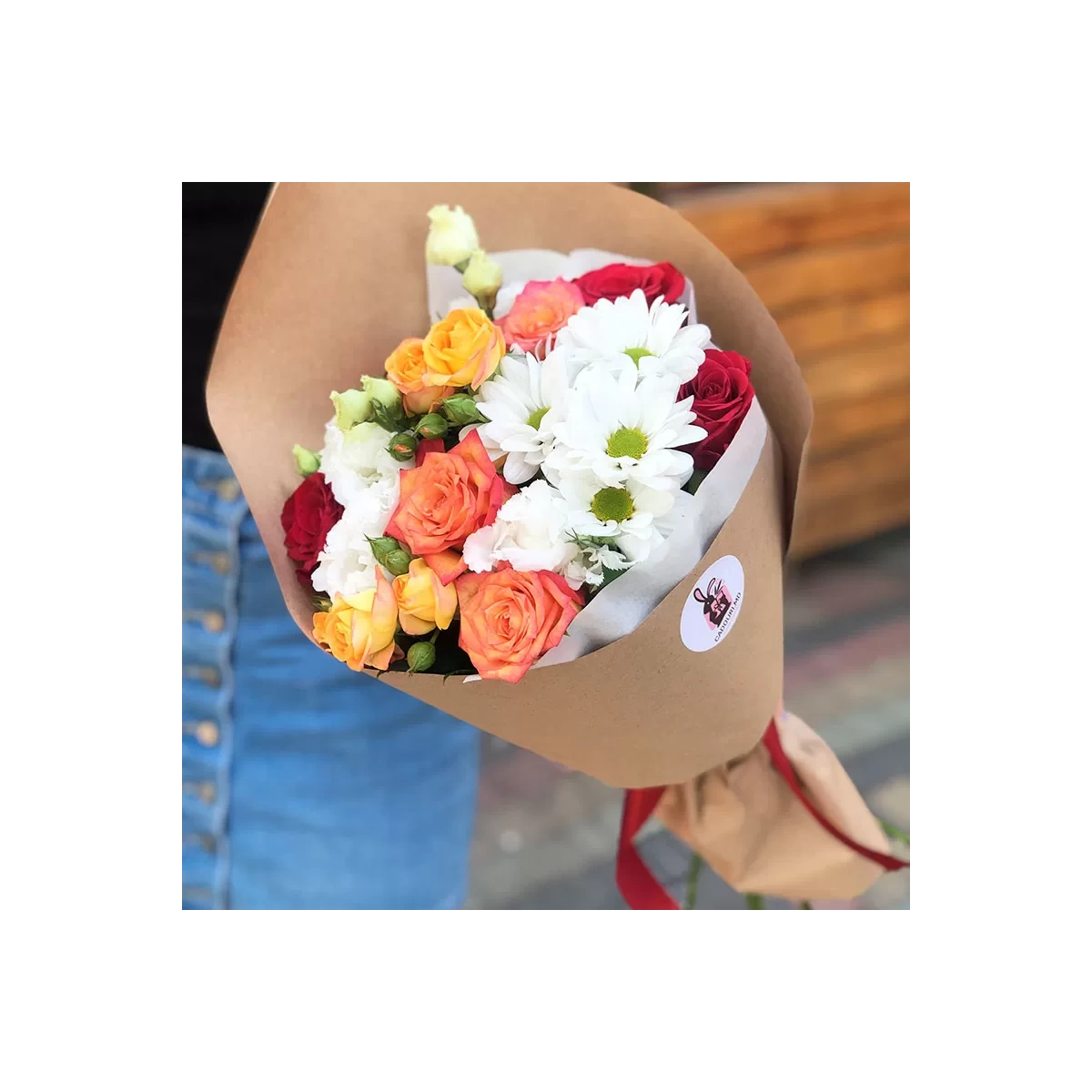 Bouquet of roses and chrysanthemums photo