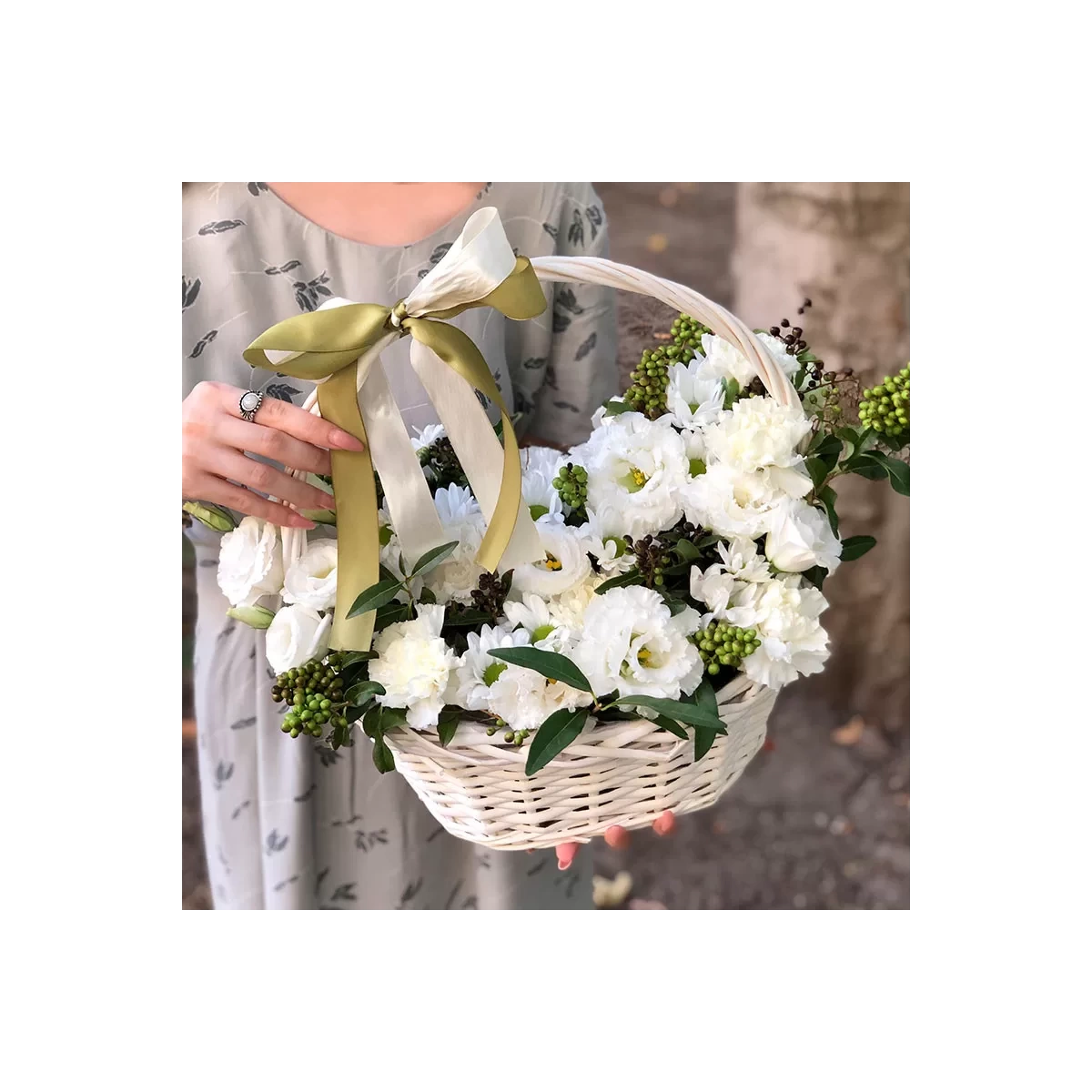 Basket with White Flowers