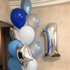 набор шариков для мальчика голубого и серебристого цвета с цифрой фото