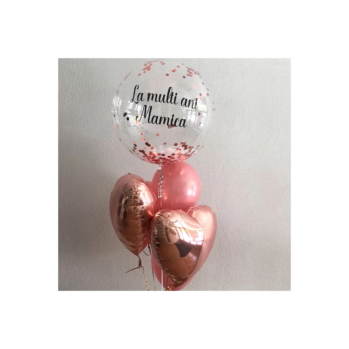 Balloons bubbles with inscription and feathers photo