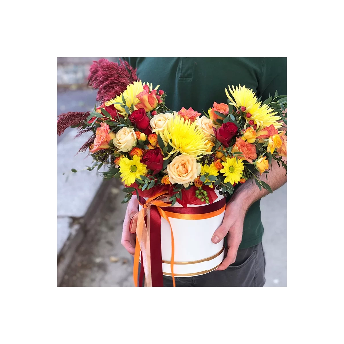 Autumn flowers in a box photo