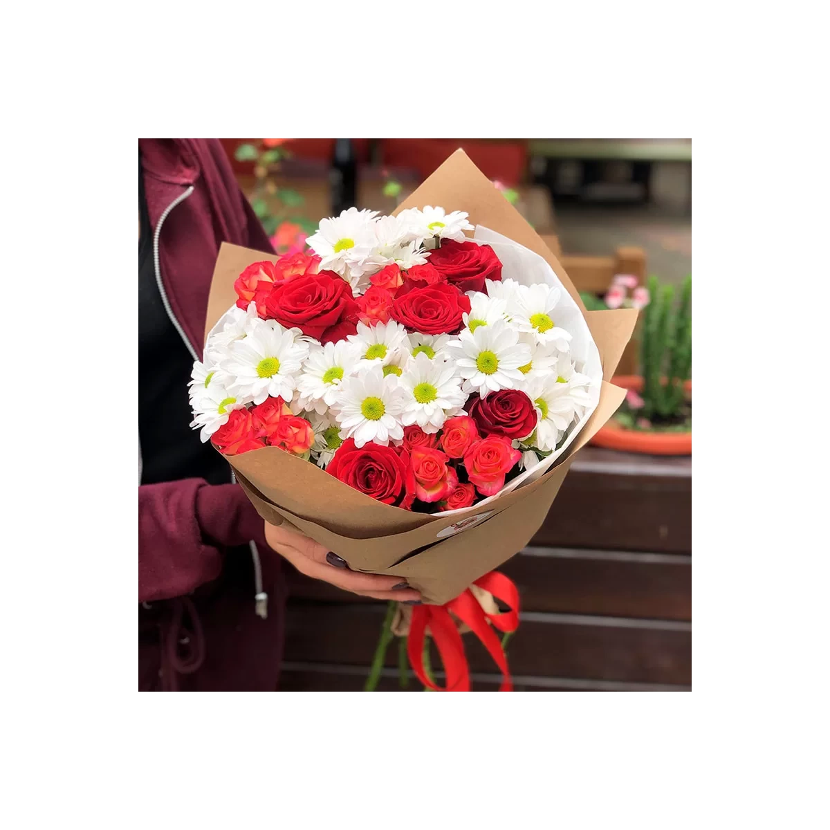 Bouquet with roses and chrysanthemums photo