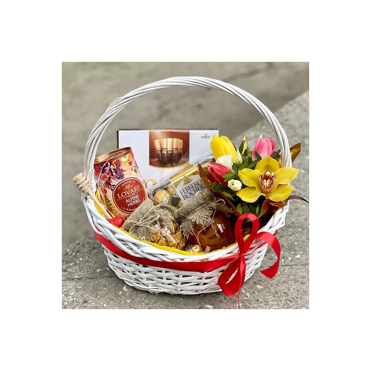 Gift basket with alpine herbs tea photo