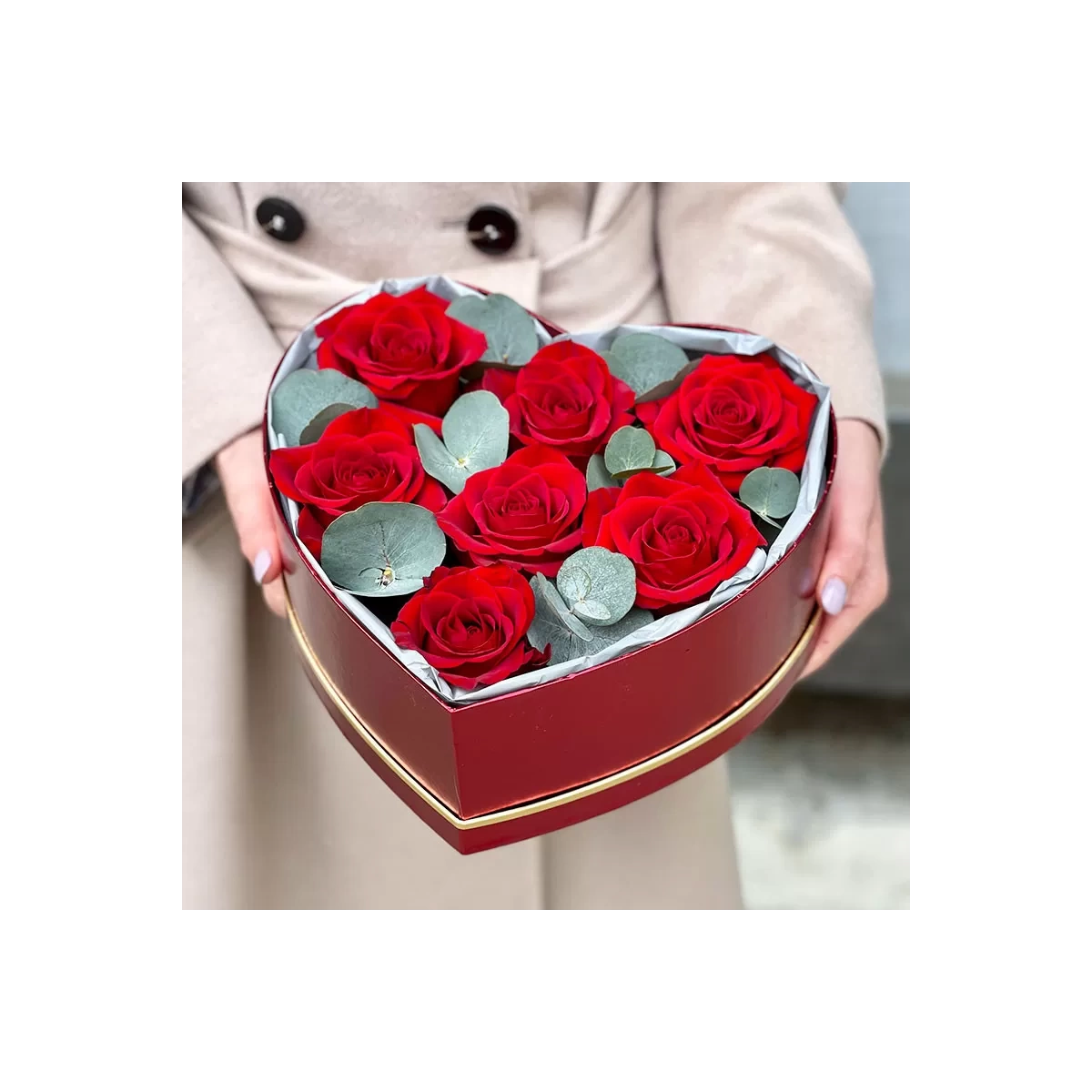 Heart with Red Roses and Eucalyptus