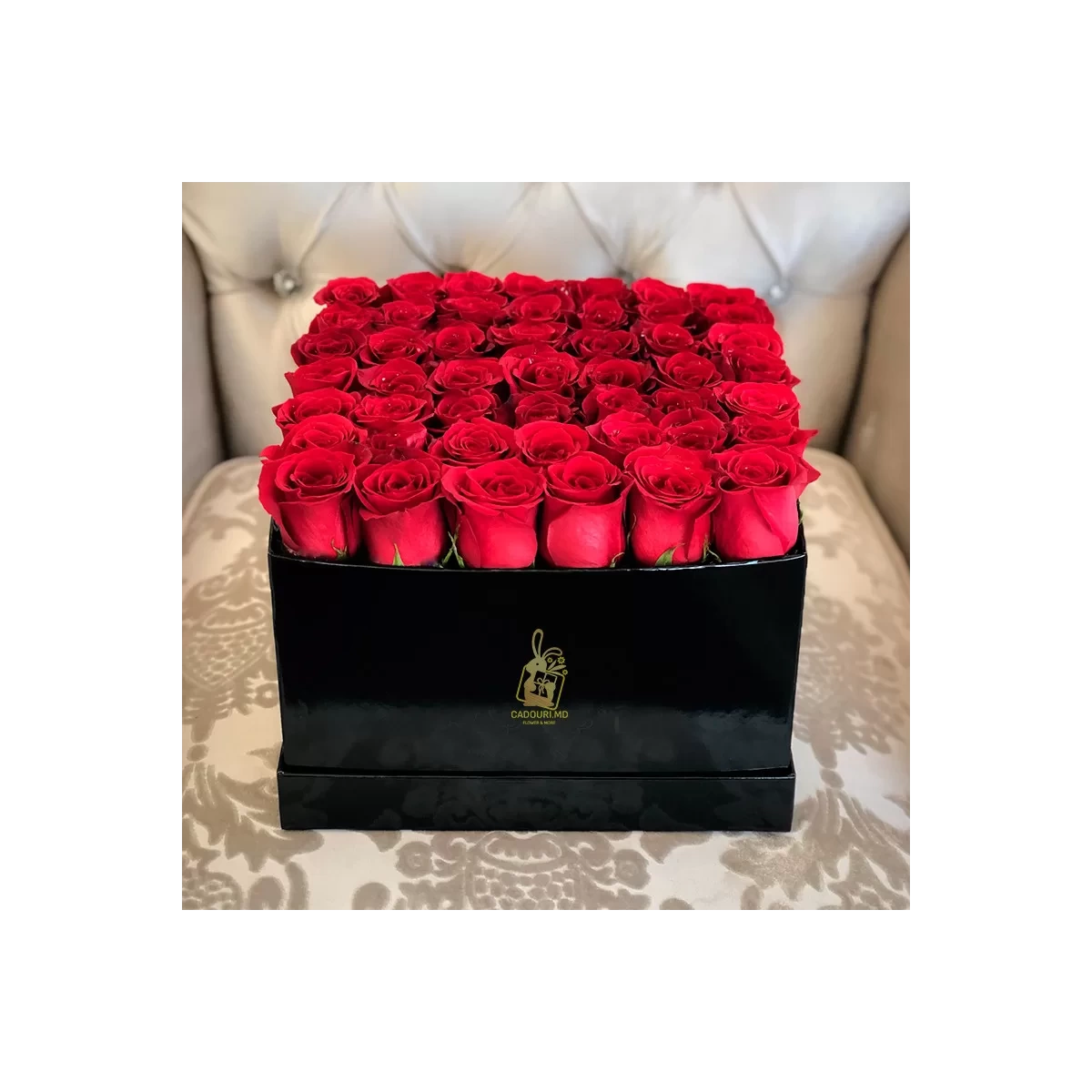 Buy red roses in a black square box with delivery Chisinau, Moldova