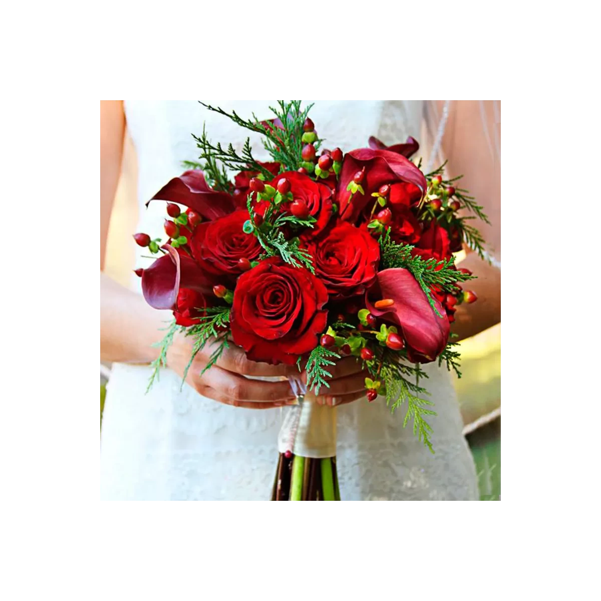 Bridal Bouquet of Burgundy Calla Lilies and Red Roses