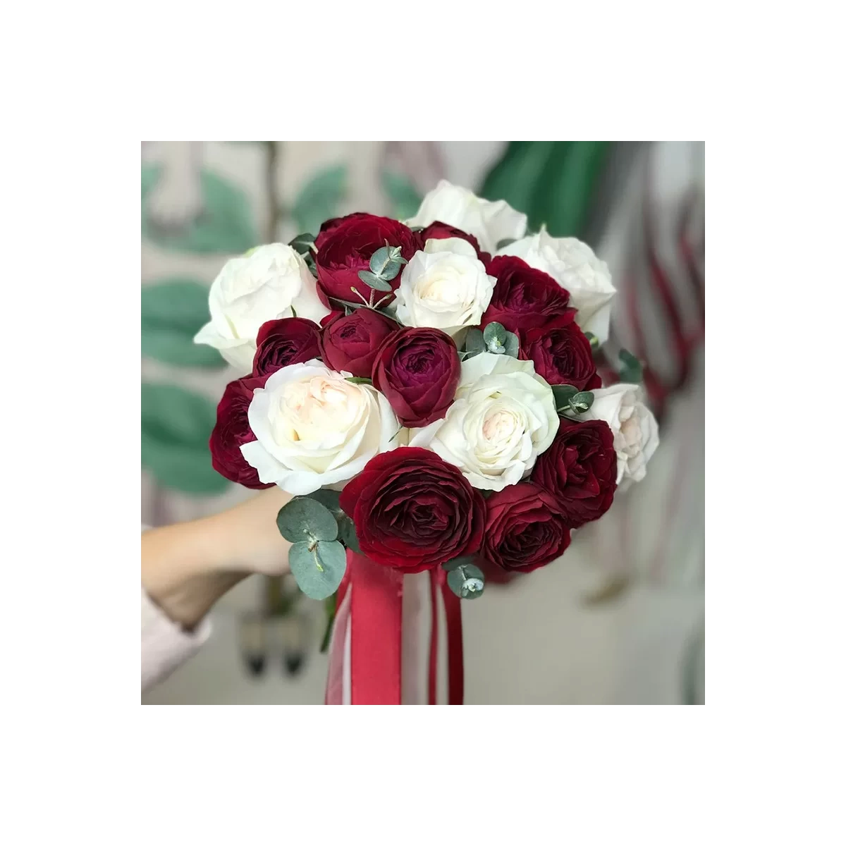 Bride's Bouquet of Red and White Roses