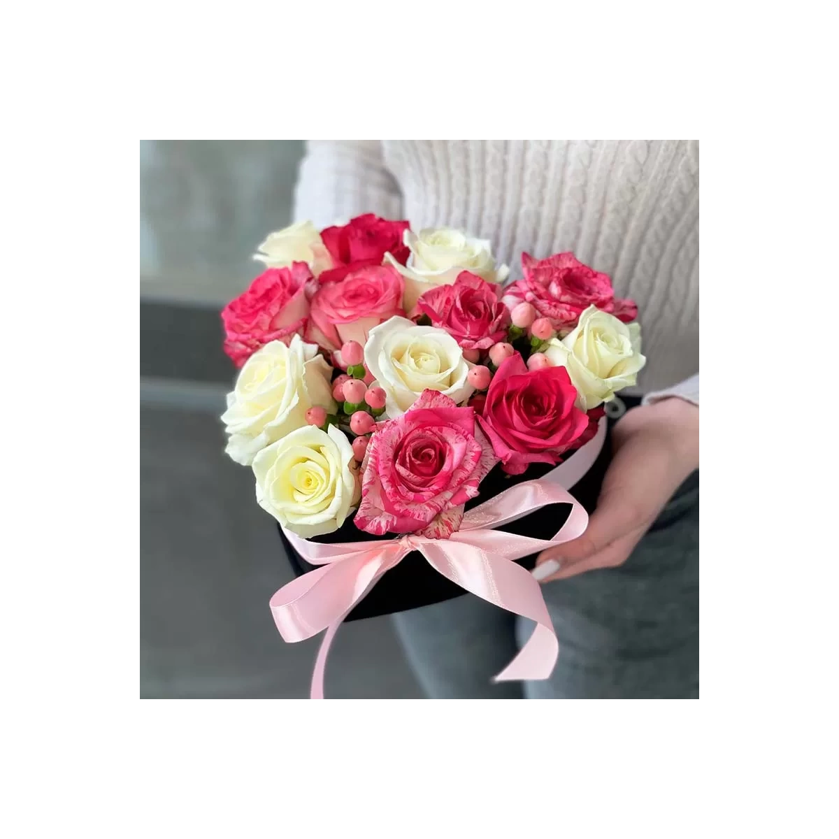 A Heart with Pink and White Roses