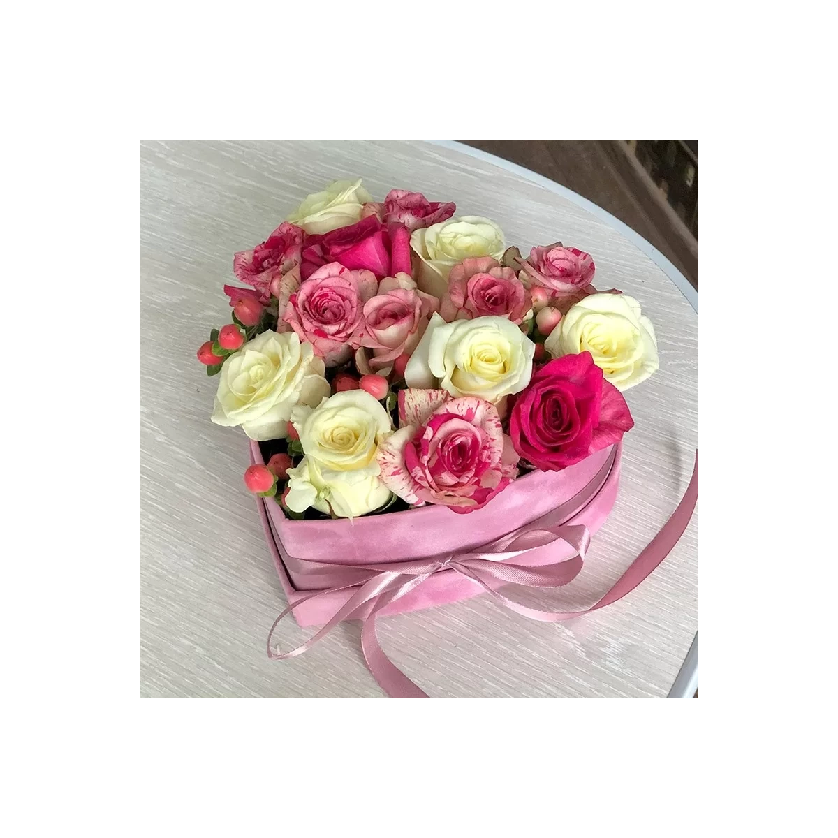 A Heart with Pink and White Roses