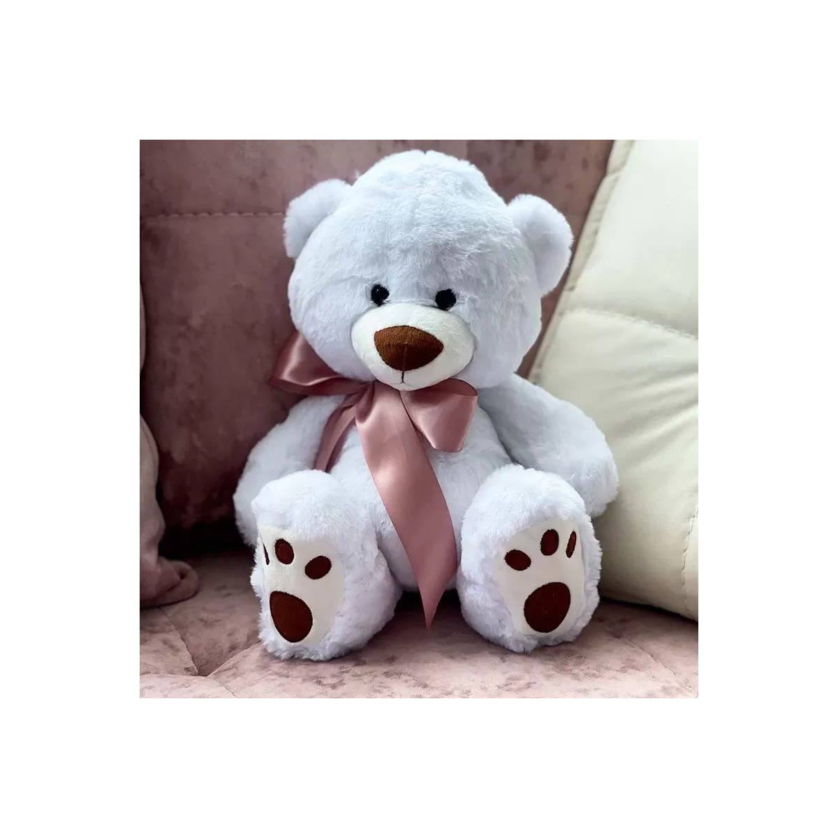 Teddy Bear Mika - White with Pink Bow