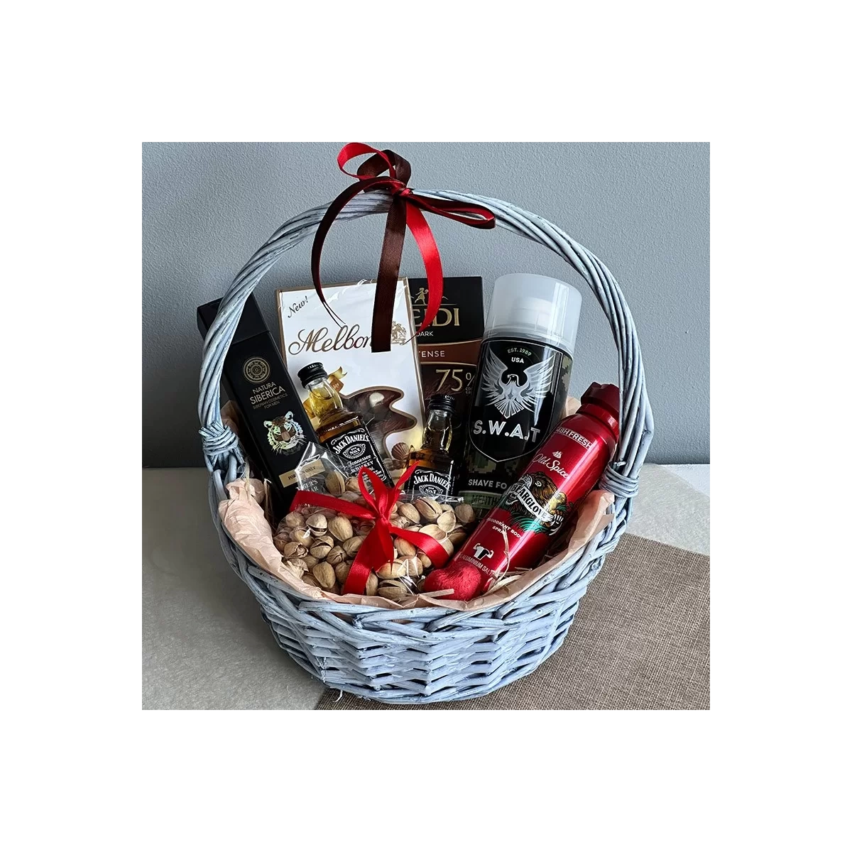 Basket for men with grooming products photo