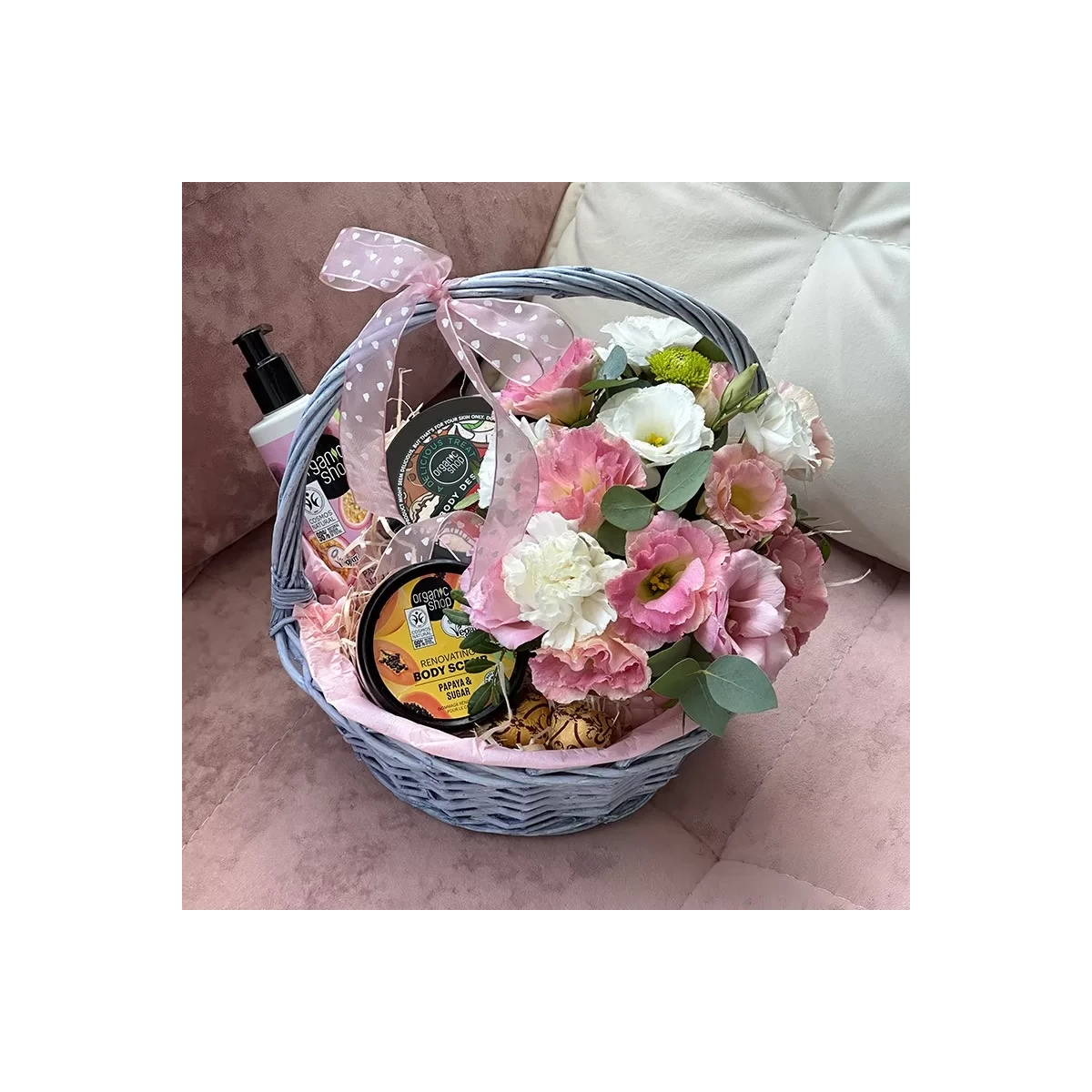 Cute basket with body care photo