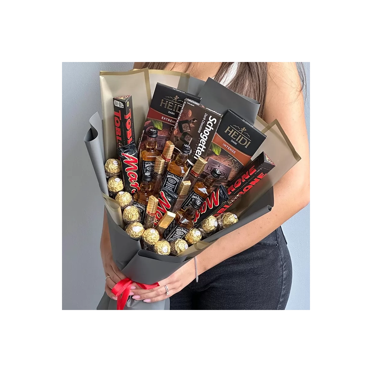 Bouquet of chocolates for men with whiskey photo