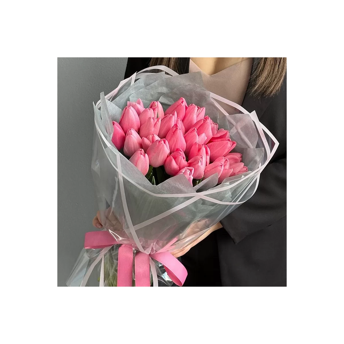 Tulips in Gray Packaging