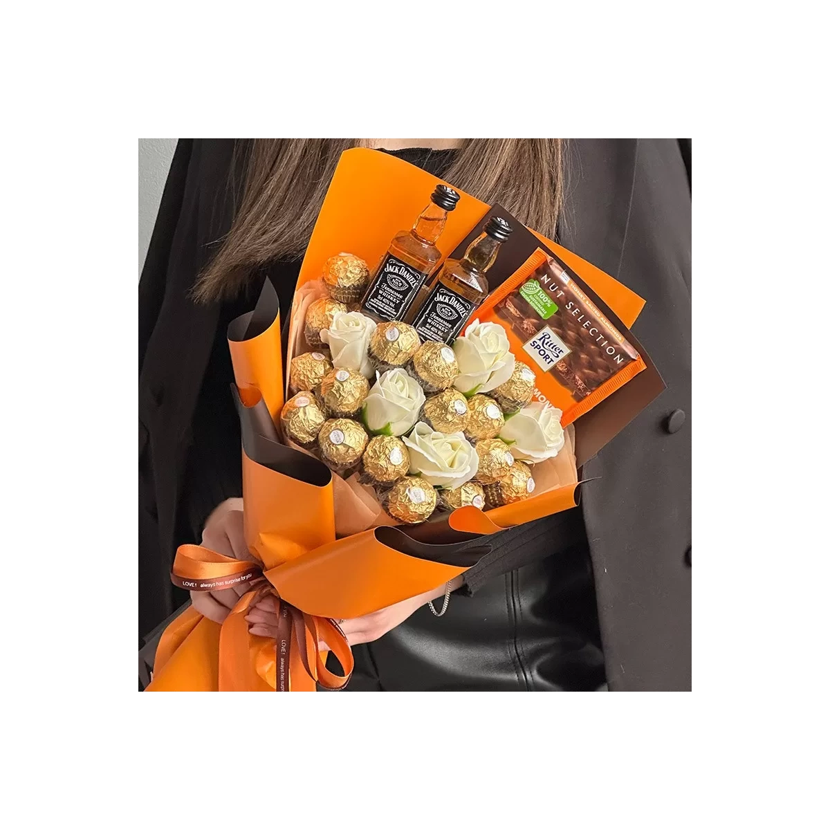 Bouquet with soap roses and sweets photo