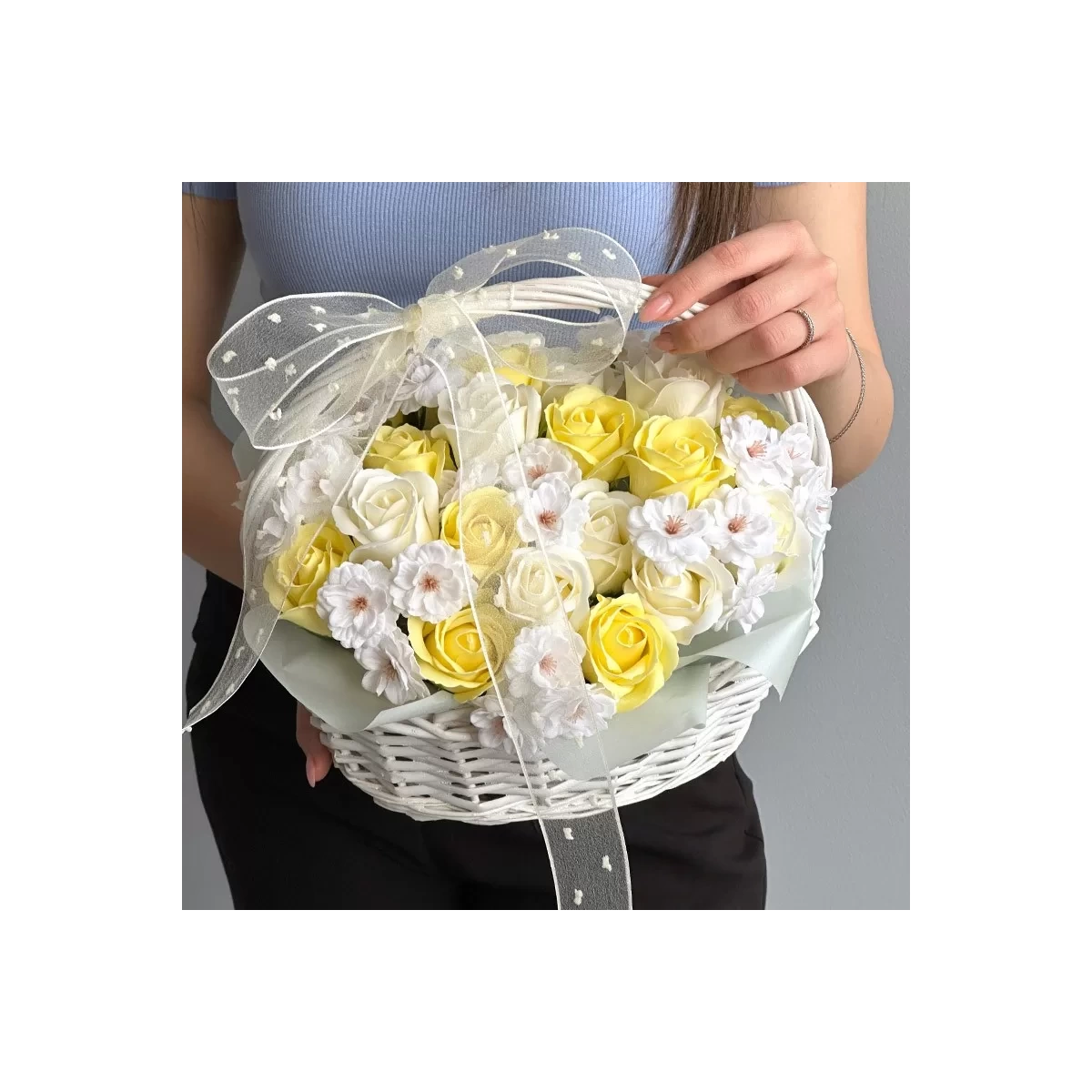 Soap Flower Basket "Sunny"