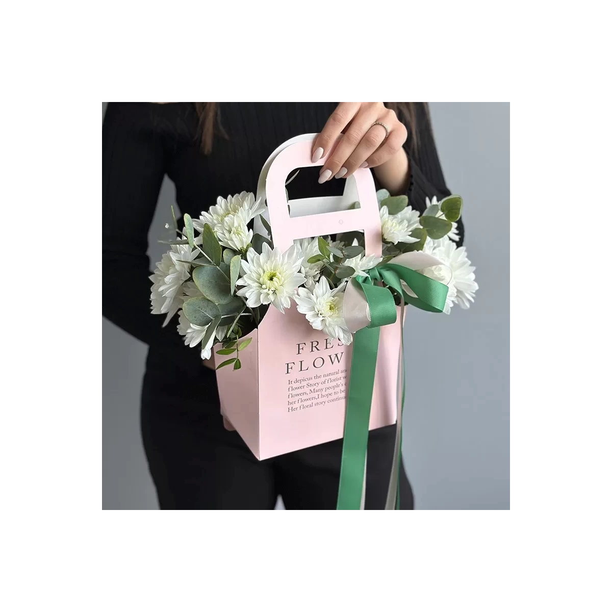 Handbag with Сhrysanthemum and Eucalyptus