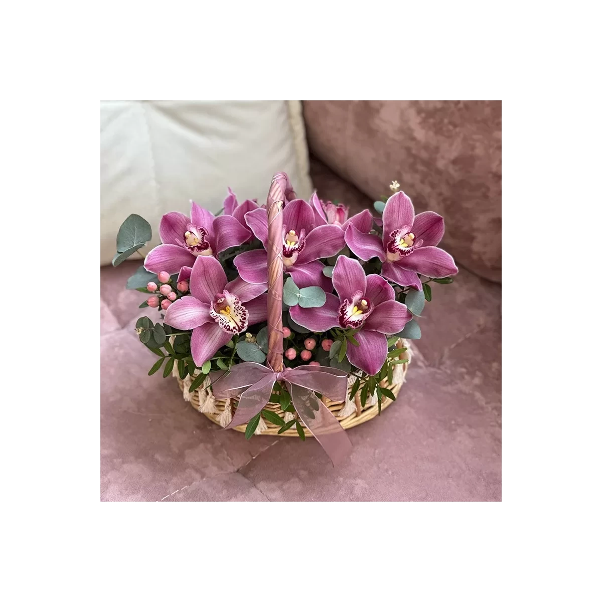 Basket with Pink Orchids