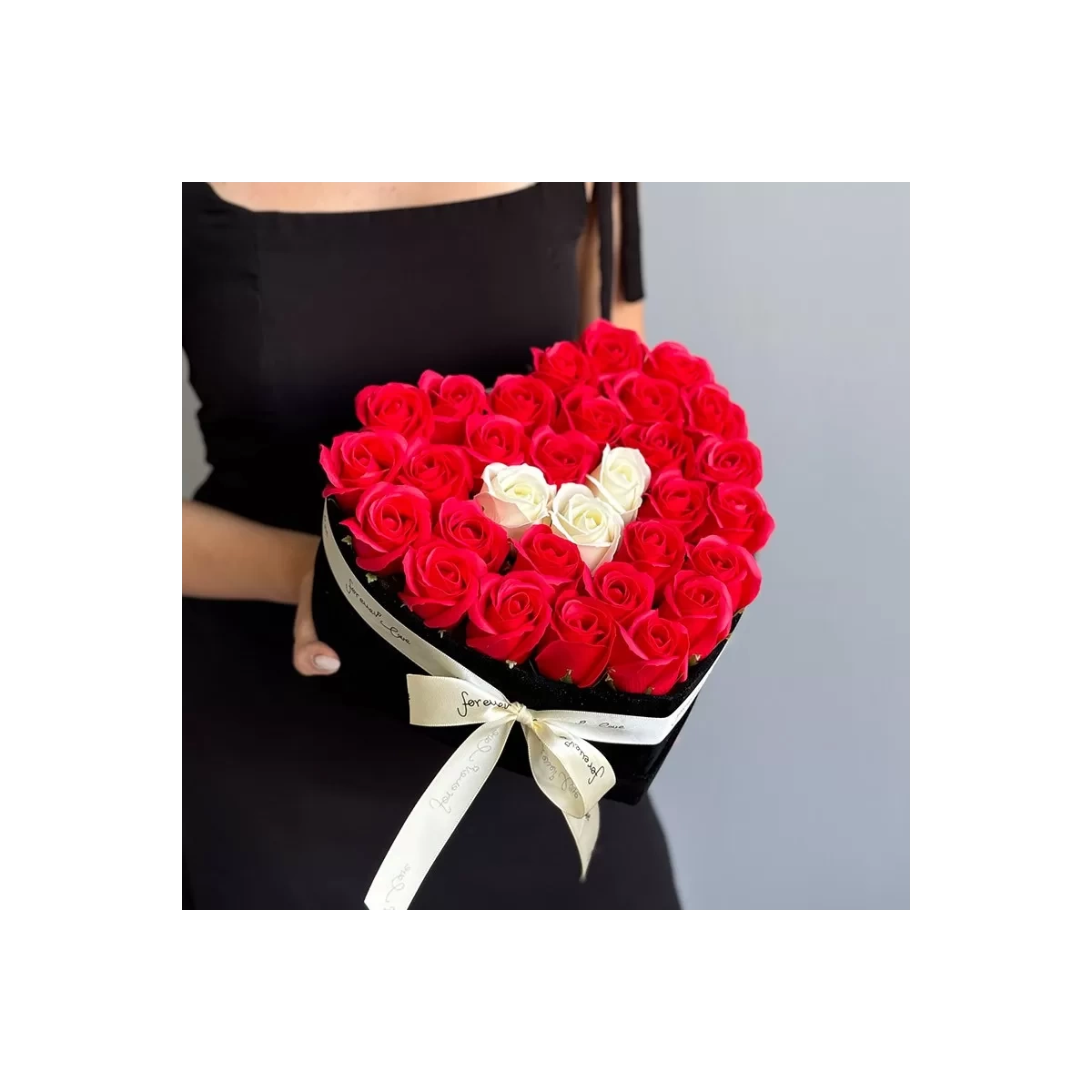 Box with Soap Flowers "Red and White Heart"