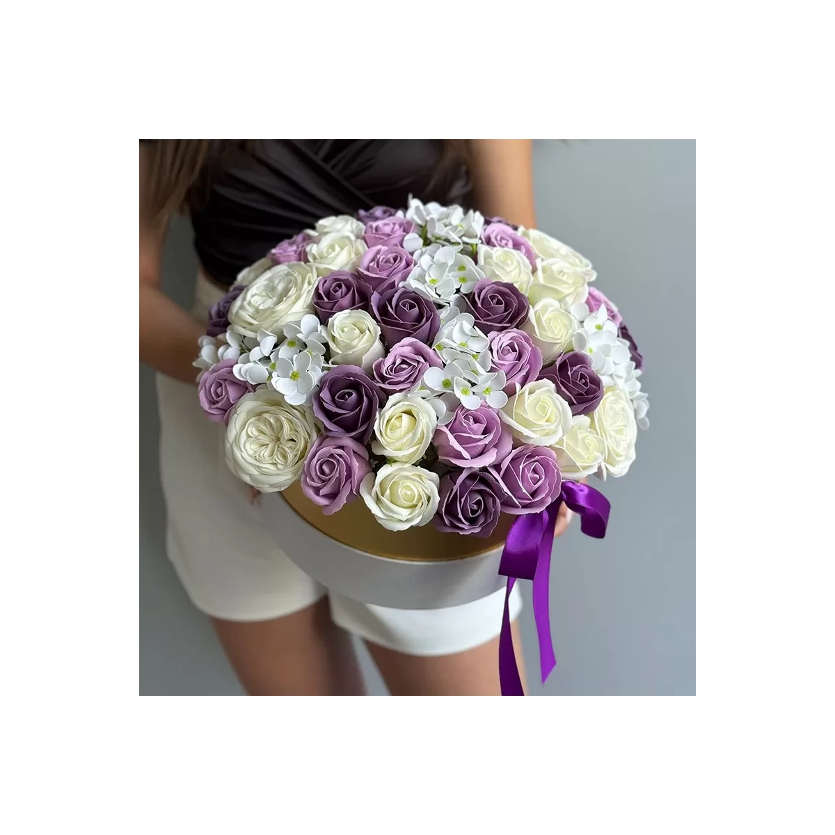 Large Box with Soap Flowers "Purple Dusk"