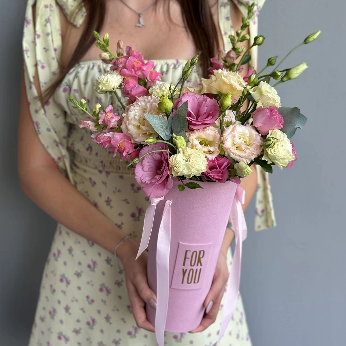 Bouquet of Pink Eustomas in a Vase