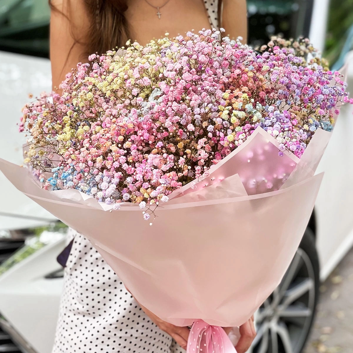 A large bouquet of multicolored gypsophila photo