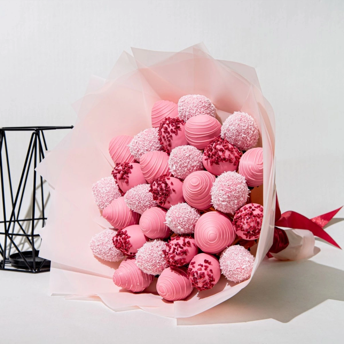 Pink Bouquet of Strawberries in Chocolate