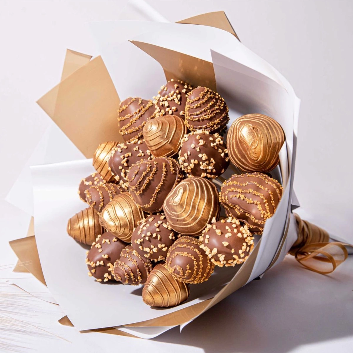 Bouquet of Strawberries in Chocolate "Golden Chocolate"