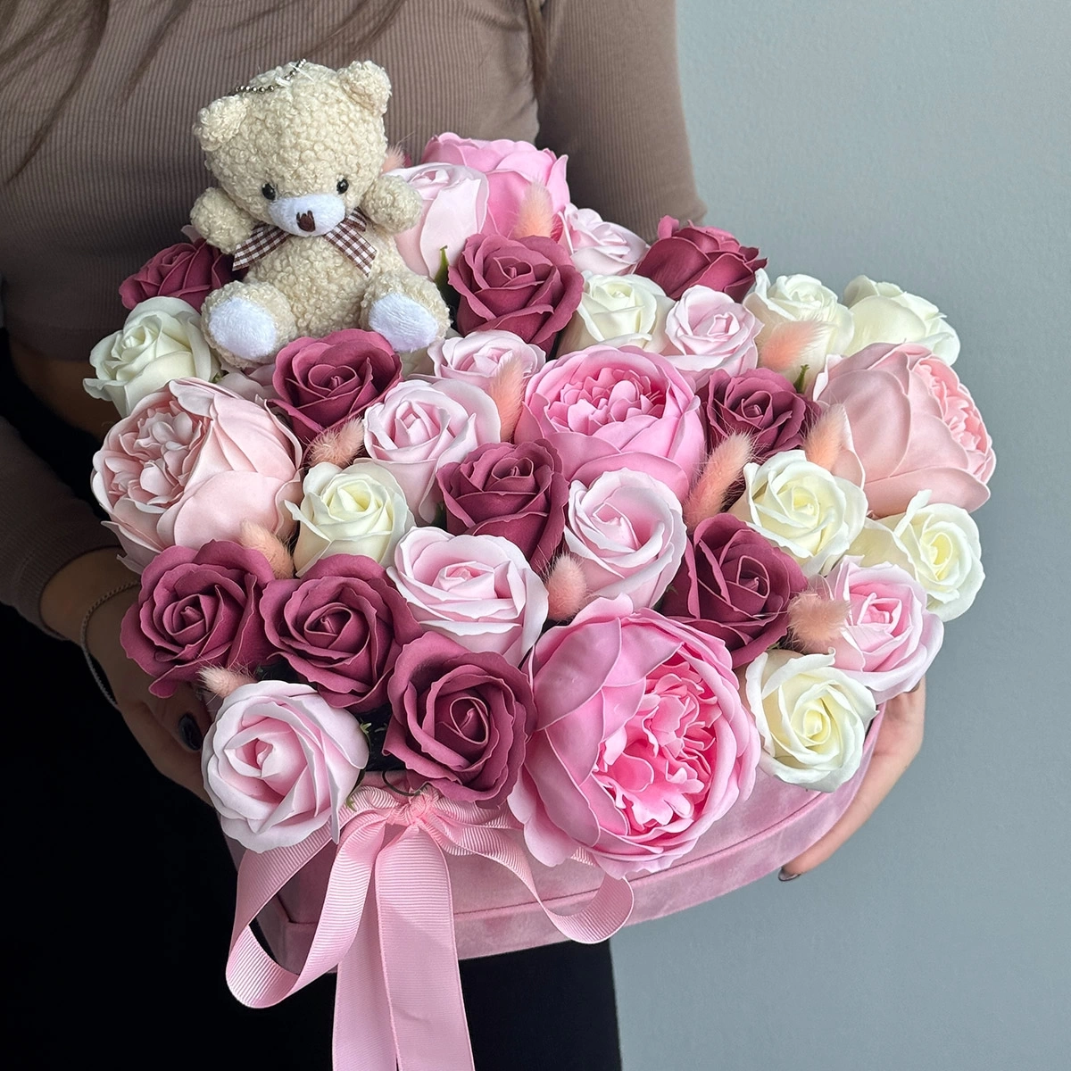 Heart with Flowers from Soap and Teddy Bear