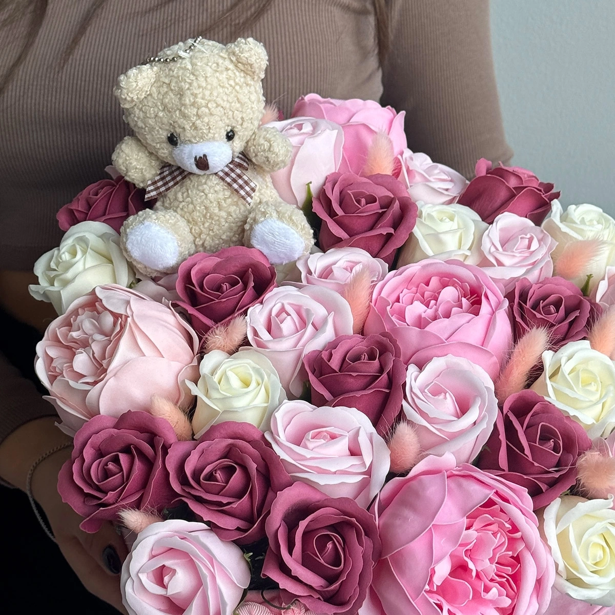 Heart with Flowers from Soap and Teddy Bear