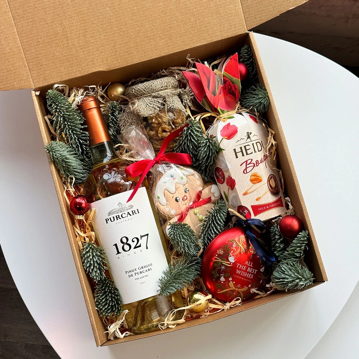 gift box with wine and gingerbread photo