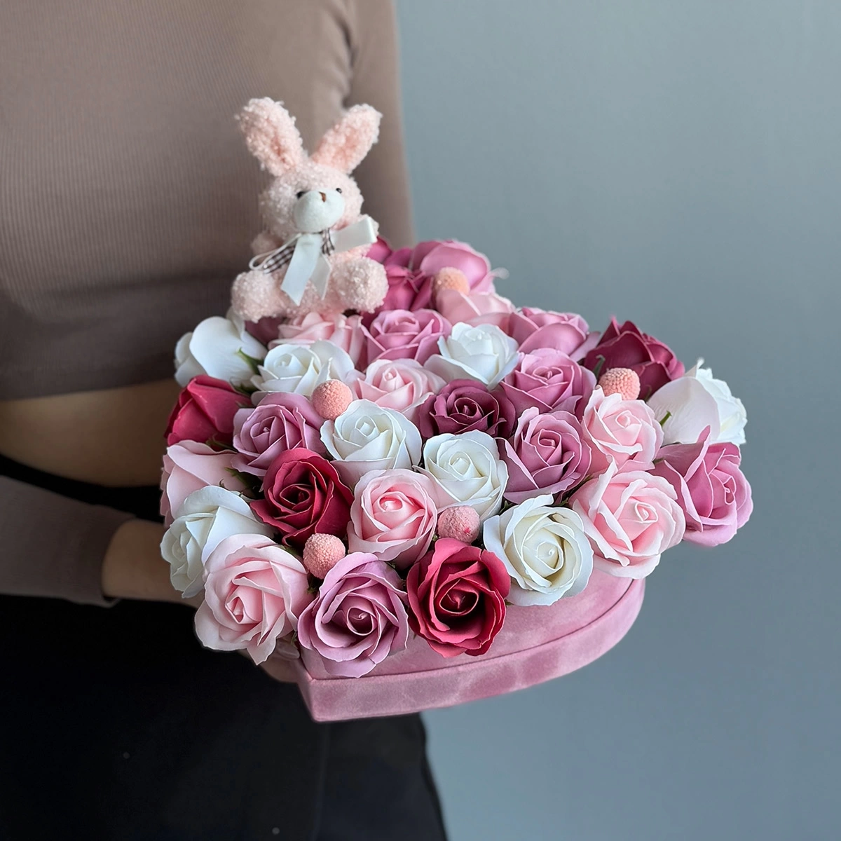 Heart with Soap Flowers and Bunny