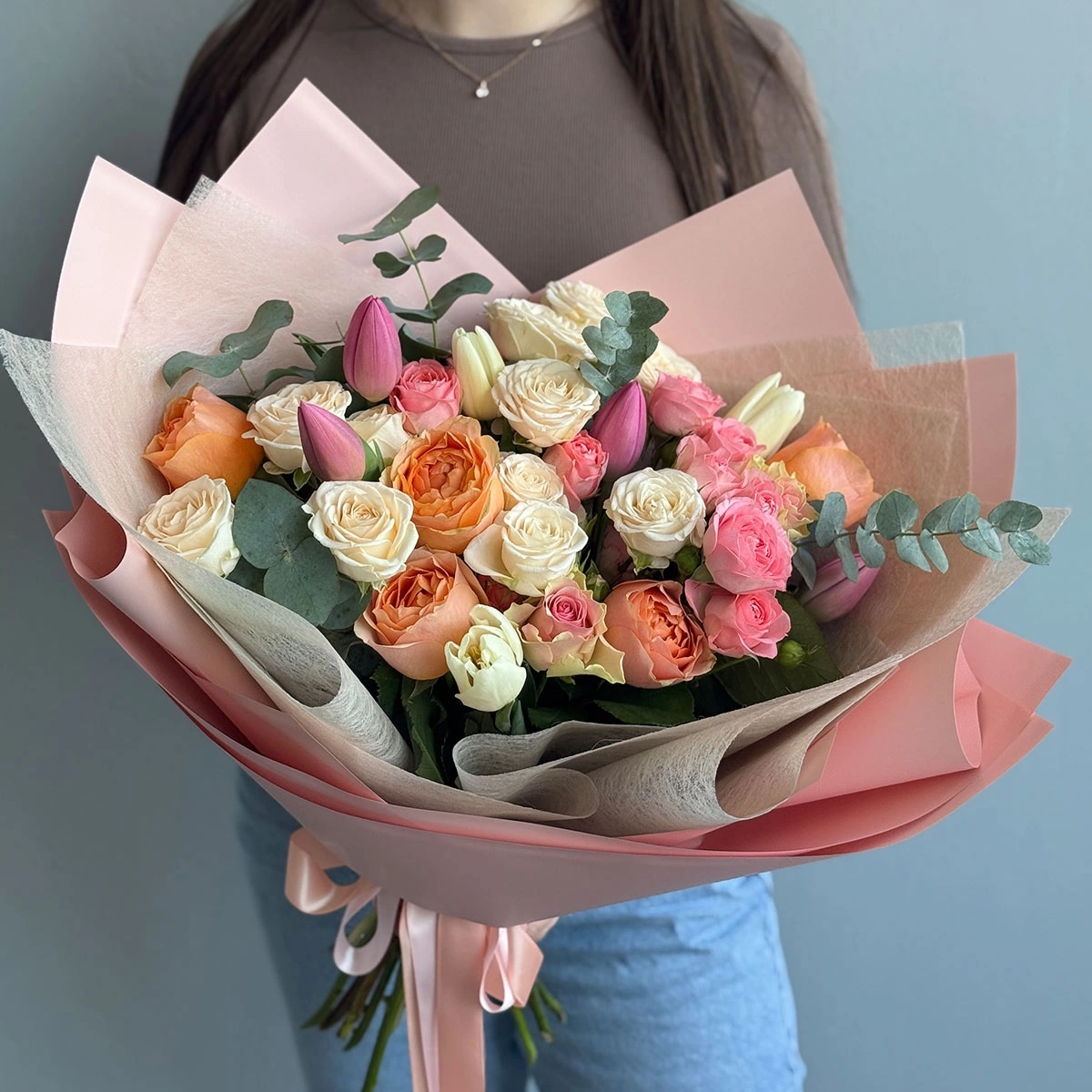 Bouquet with Tulips in Orange Tones photo