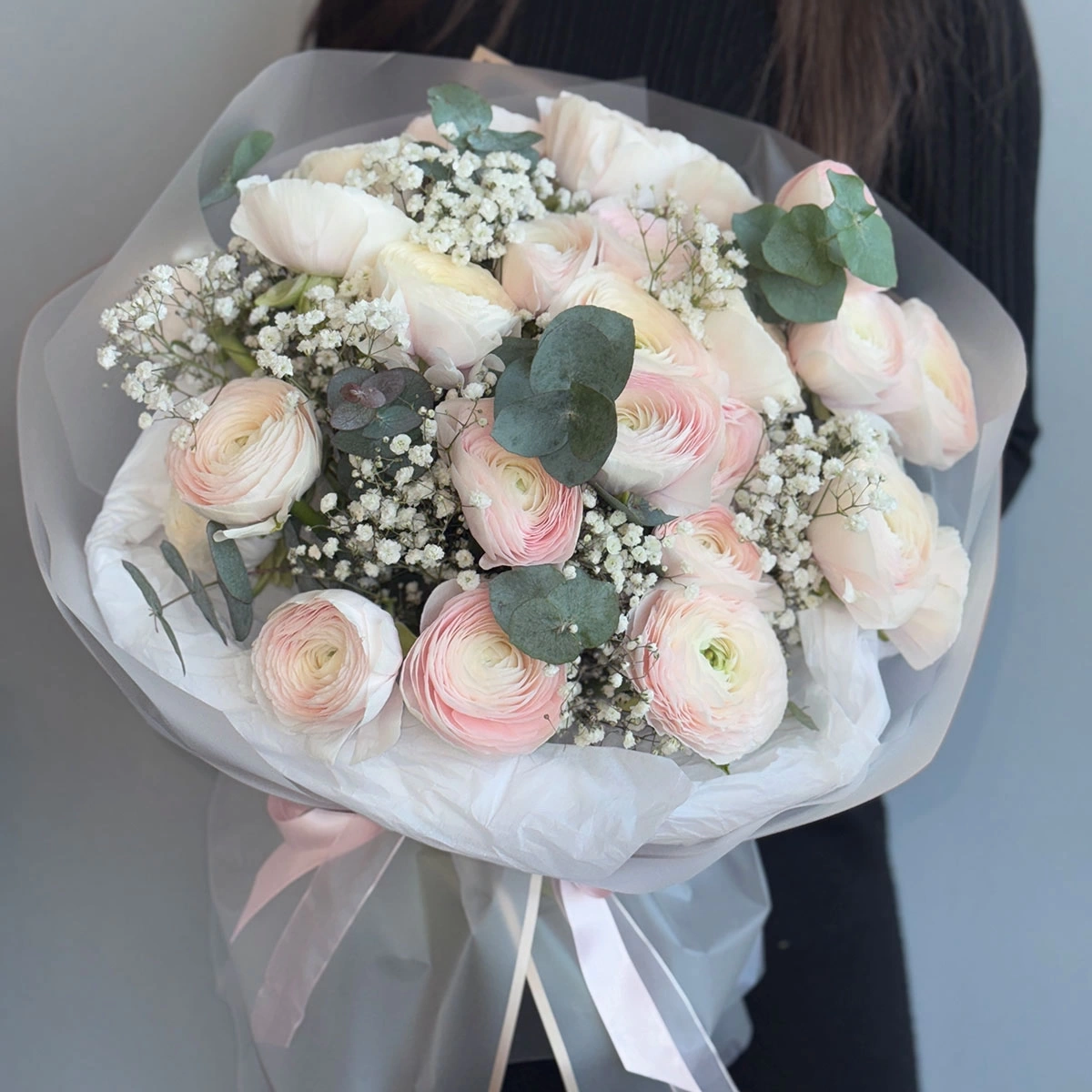 Bouquet of Delicate Ranunculus with Gypsophila Photo