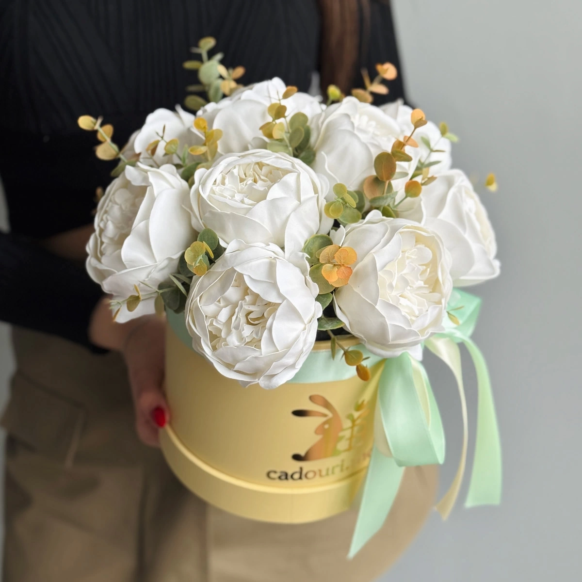 Box with White Soap Peonies