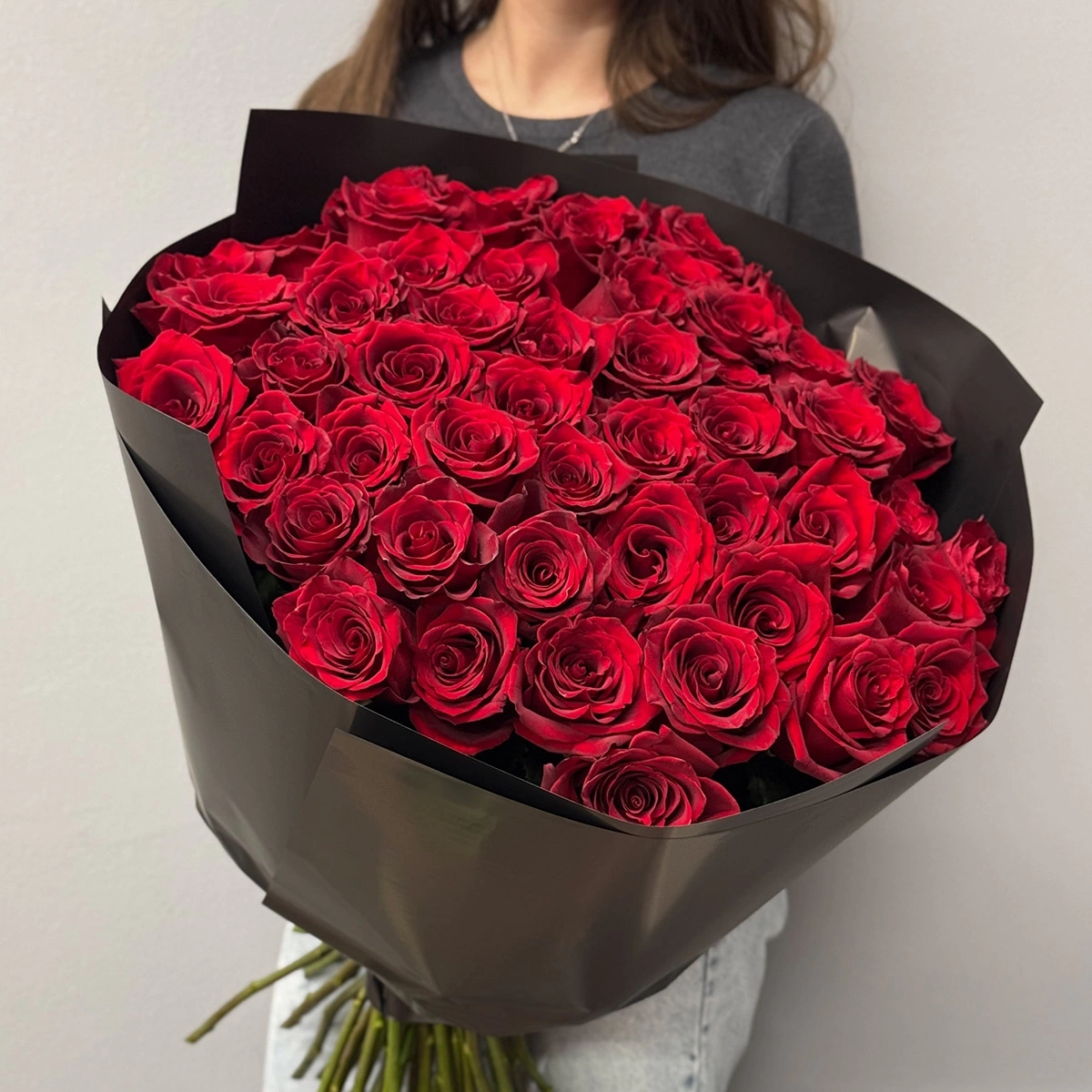 51 Red Roses 70 cm in Black Packaging